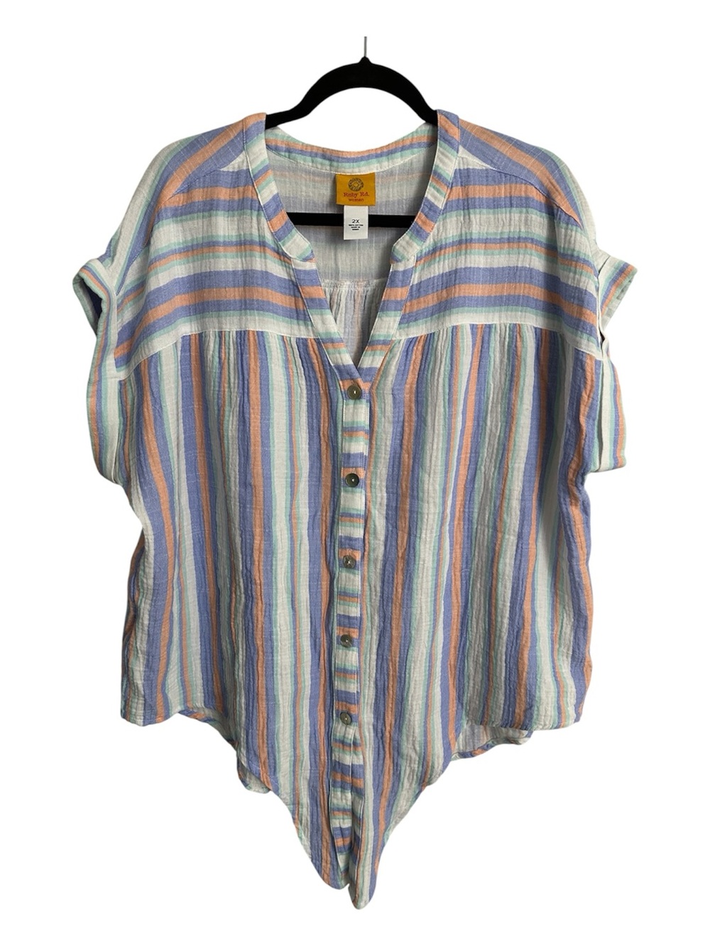 Ruby Rd Multicolor Striped Tie Front Button Top Size 2X - Picture 2 of 4